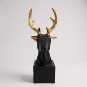 Modern Black & Gold Deer Head Sculpture | Geometric Showpiece for Home Decor
