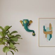 Emerald Green Ganesha Wall Art with Hand Holding Modak