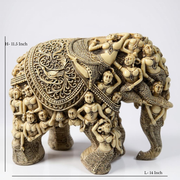 Antique Finish Polyresin Elephant with Dancing Lady Carvings