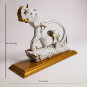 Mother and Baby Elephant Figurine | Elephant Showpiece with Golden Base
