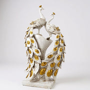 Elegant Double Peacock White & Gold Showpiece
