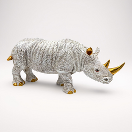 Mini White & Gold Rhinoceros Statue