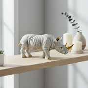 Mini White & Gold Rhinoceros Statue
