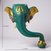 Emerald Green Ganesha Wall Art with Hand Holding Modak