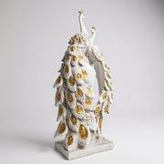 Elegant Double Peacock White & Gold Showpiece