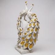 Elegant Double Peacock White & Gold Showpiece