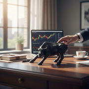 Sleek Black Charging Bull Statue