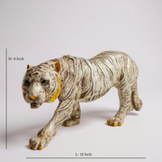 Majestic Tiger Figurine |Animal Showpiece in Antique White & Gold Finish