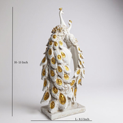 Elegant Double Peacock White & Gold Showpiece