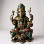 Elegant Antique Finish Lord Ganesha Idol Sitting on Lotus