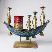 Tribal Boat Pen Stand – Handcrafted Folk Art