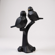 Modern Black Geometric Birds on Branch