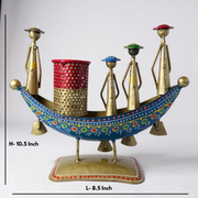 Tribal Boat Pen Stand – Handcrafted Folk Art
