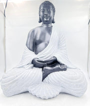 Black & White Meditating Buddha Idol | Handcrafted Polyresin Buddha Statue for Home Decor & Meditation Space