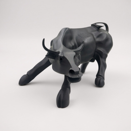 Sleek Black Charging Bull Statue