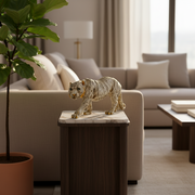 Majestic Tiger Figurine |Animal Showpiece in Antique White & Gold Finish