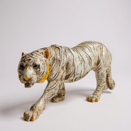 Majestic Tiger Figurine |Animal Showpiece in Antique White & Gold Finish
