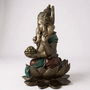 Elegant Antique Finish Lord Ganesha Idol Sitting on Lotus
