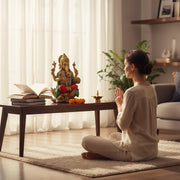 Golden Lord Ganesha Sitting on Lotus Idol