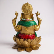 Golden Lord Ganesha Sitting on Lotus Idol