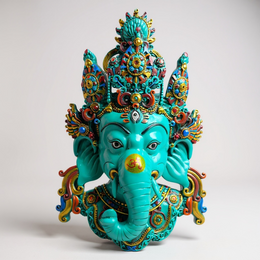 Turquoise Lord Ganesha Wall Hanging Mask
