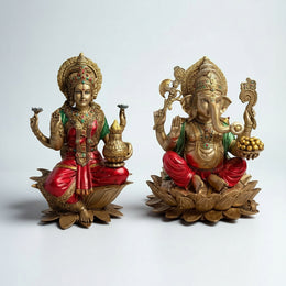 Divine Lakshmi Ganesha Idol Combo Set (Red & Gold Finish) (Combo)