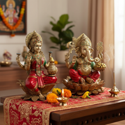 Divine Lakshmi Ganesha Idol Combo Set (Red & Gold Finish) (Combo)