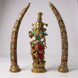 Divine Radha Idol with Decorative Elephant Tusks (Combo)