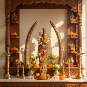 Divine Krishna Idol with Ornamental Elephant Tusks | Premium Home Décor & Spiritual Gift Set (Combo)