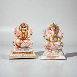 Divine Lakshmi Ganesha Idol Combo | Marble Finish Statue Set for Home Temple & Festive Décor (Combo)