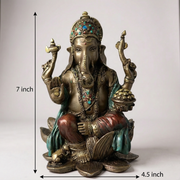 Elegant Antique Finish Lord Ganesha Idol Sitting on Lotus