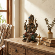 Elegant Antique Finish Lord Ganesha Idol Sitting on Lotus