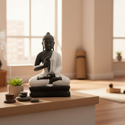 Black & White Meditating Buddha Idol