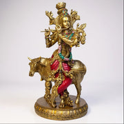 Harmonious Krishna with Cow Statue