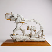 Mother and Baby Elephant Figurine | Elephant Showpiece with Golden Base