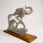 Mother and Baby Elephant Figurine | Elephant Showpiece with Golden Base