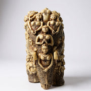 Antique Finish Polyresin Elephant with Dancing Lady Carvings