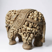 Antique Finish Polyresin Elephant with Dancing Lady Carvings
