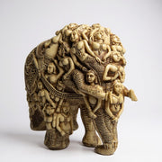 Antique Finish Polyresin Elephant with Dancing Lady Carvings