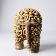 Antique Finish Polyresin Elephant with Dancing Lady Carvings