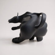 Sleek Black Charging Bull Statue