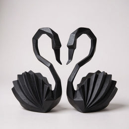 Modern Black Swan Figurine | Minimalist Home Decor Accent (Set of two)