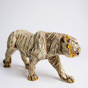 Majestic Tiger Figurine |Animal Showpiece in Antique White & Gold Finish