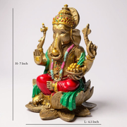 Golden Lord Ganesha Sitting on Lotus Idol