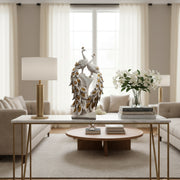 Elegant Double Peacock White & Gold Showpiece